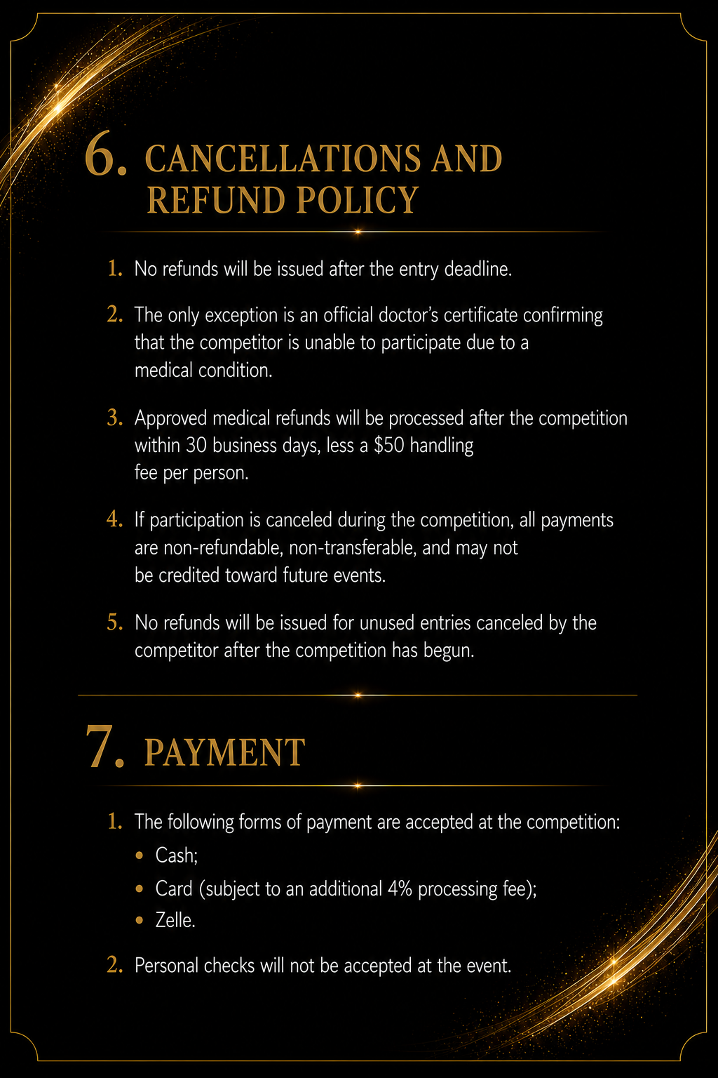 Competition Rules — Page 3: Cancellations & Refund Policy, Payment