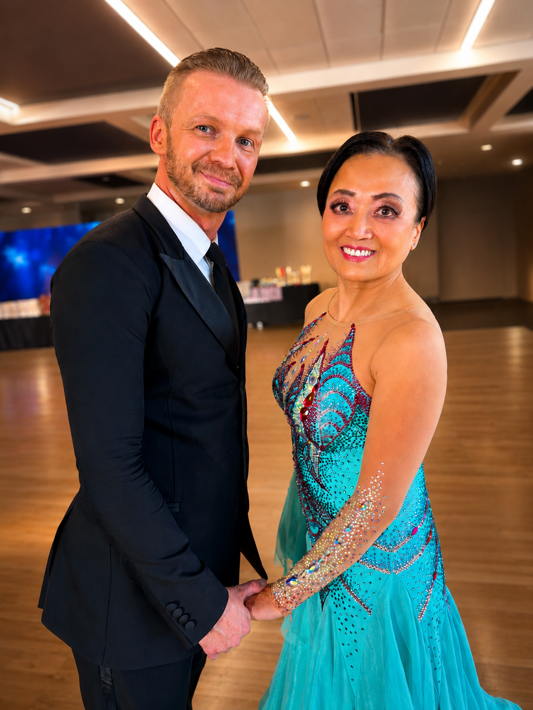 Couple — teal ballgown